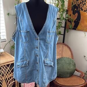 Vintage 90s Denim Republic Blue Western Stitch Button Up Jean Vest